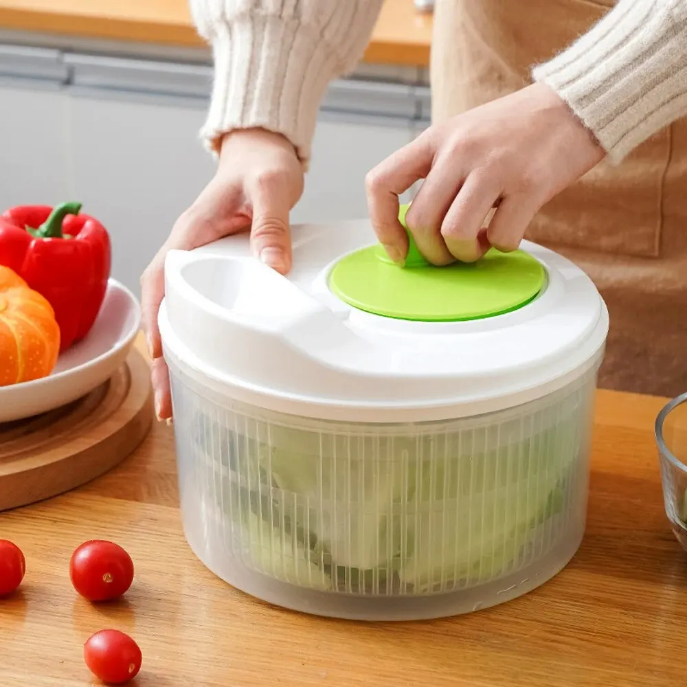 Salad Spinner- Wash Spin & Dry Salad Greens Easy Multi-Use Lettuce Spinner Vegetable Dryer Fruit Washer