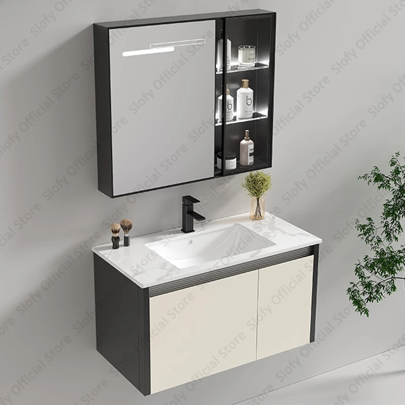 Multifunctional Modern Bathroom Vanity Mirror Cabinet With White Countertop Integrated Artistic Ceramic Sink Bathroom Furniture