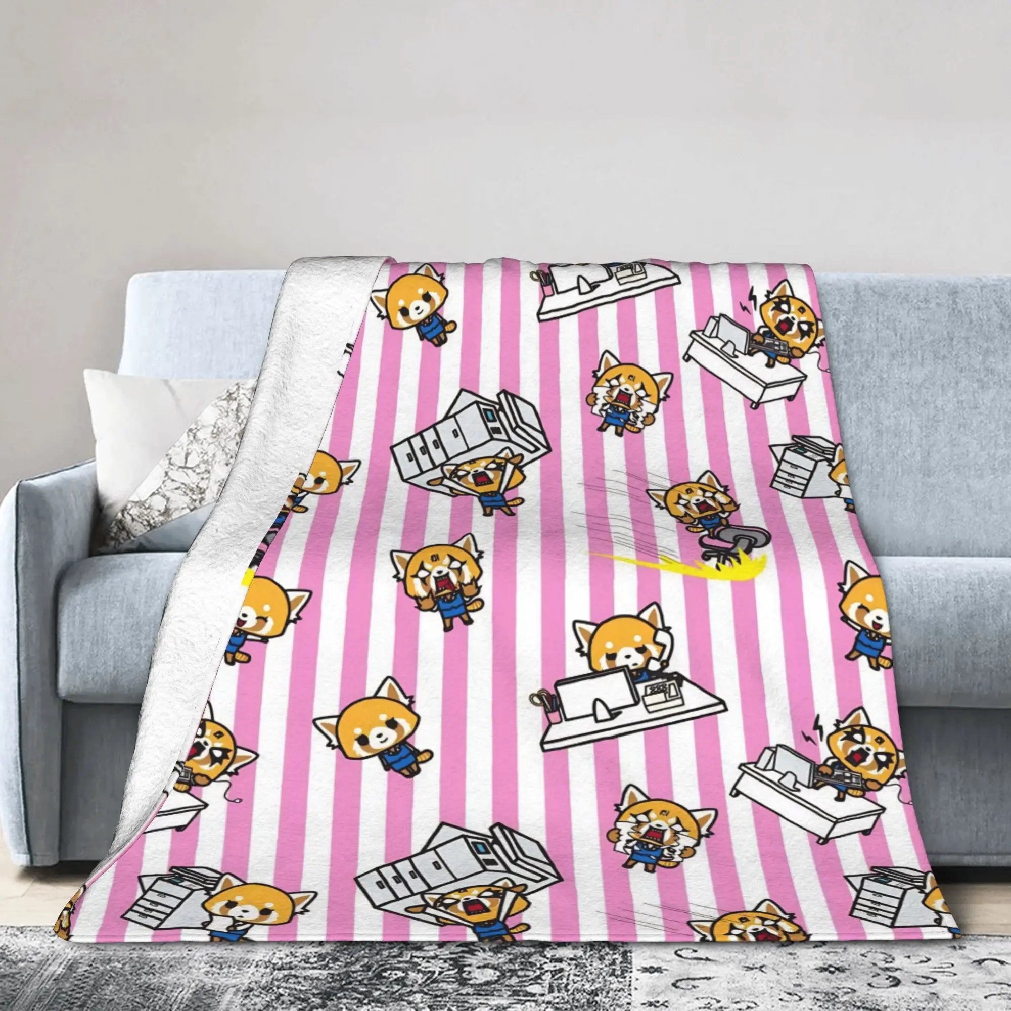 Aggretsuko Rage Knitted Blanket Retsuko Anime Flannel Throw Blankets Bed Sofa Printed Soft Warm Bedspreads