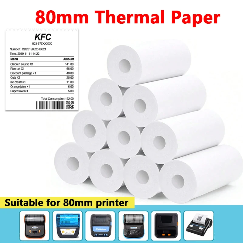 80mm Thermal Receipt Paper 3/6/10Rolls White Paper For 80mm Mini Portable Thermal Receipt Bill Printer For Business Printing