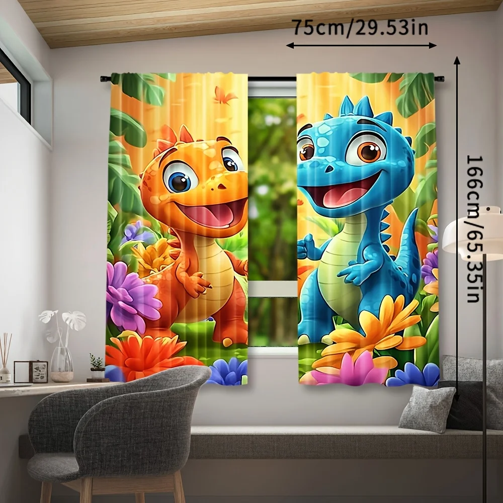Cute dinosaur cartoon pattern Print Drapes Room Darkening Window Curtains for Home Decor,Rod Pocket Blackout Curtains Bedroom
