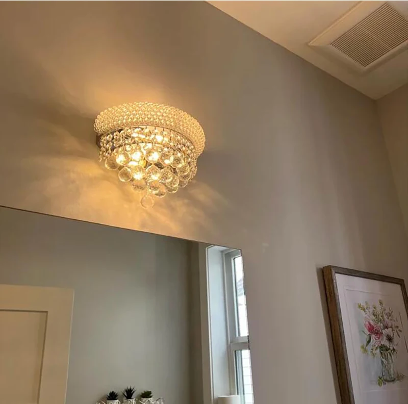 Goldene Kristall-Wandleuchte für Schlafzimmer, Nachttisch, Chrom-Wandleuchte, Heimdekoration, Spiegel-TV-Hintergrund, Flur-Wandbeleuchtung – Detail 2