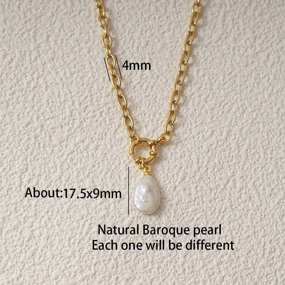 Natural Pearl Necklace For Women Stainless Steel Sailor Clasp Choker Gold/Silver Color Metal Rolo Chian Femme Stone Collier