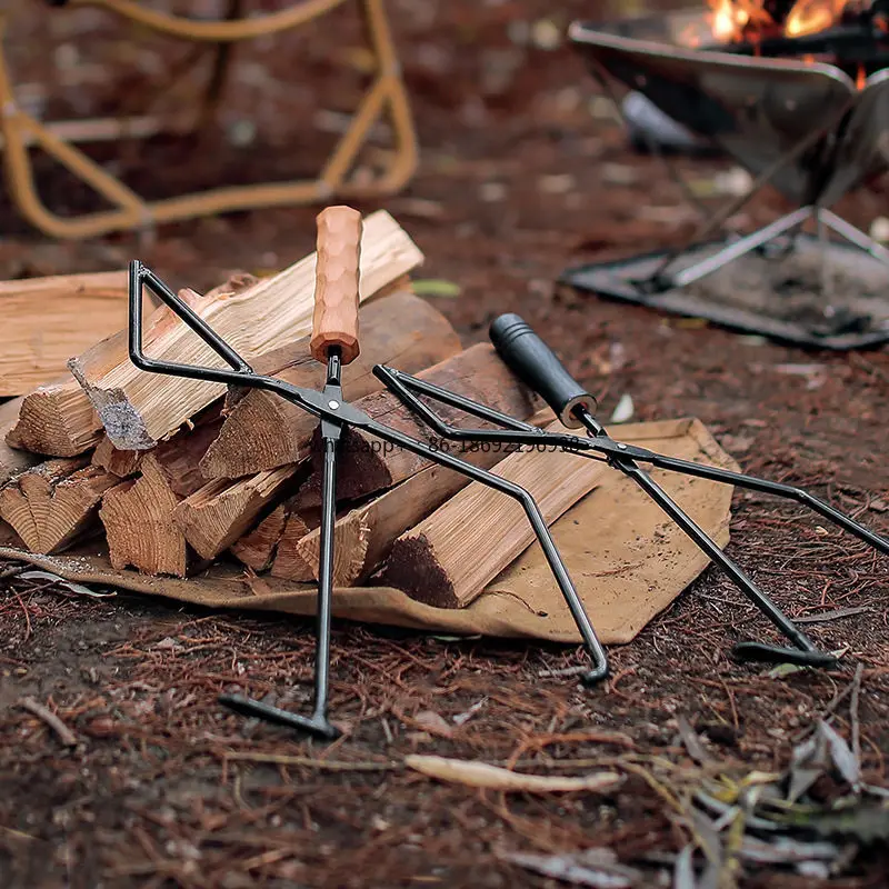 Outdoor Hammer Head Spring Charcoal Clip Camping BBQ Clip Charcoal Clip Beech Handle Carbon Clamp Fire Clamp Carbon