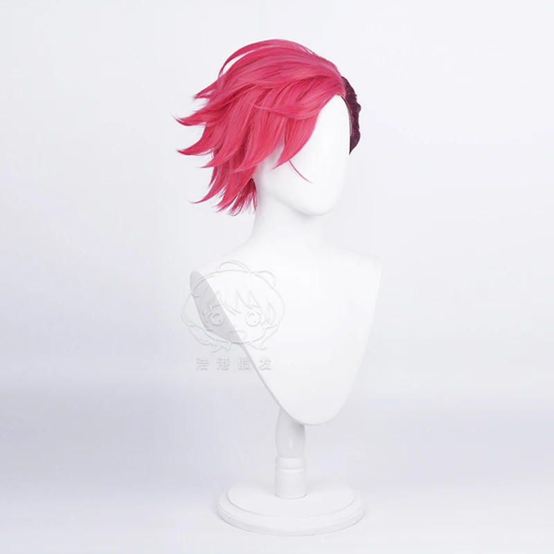 Jogo lol arcane vi peruca cosplay vi rosa profunda 30cm curto resistente ao calor cabelo sintético role play anime perucas + peruca boné