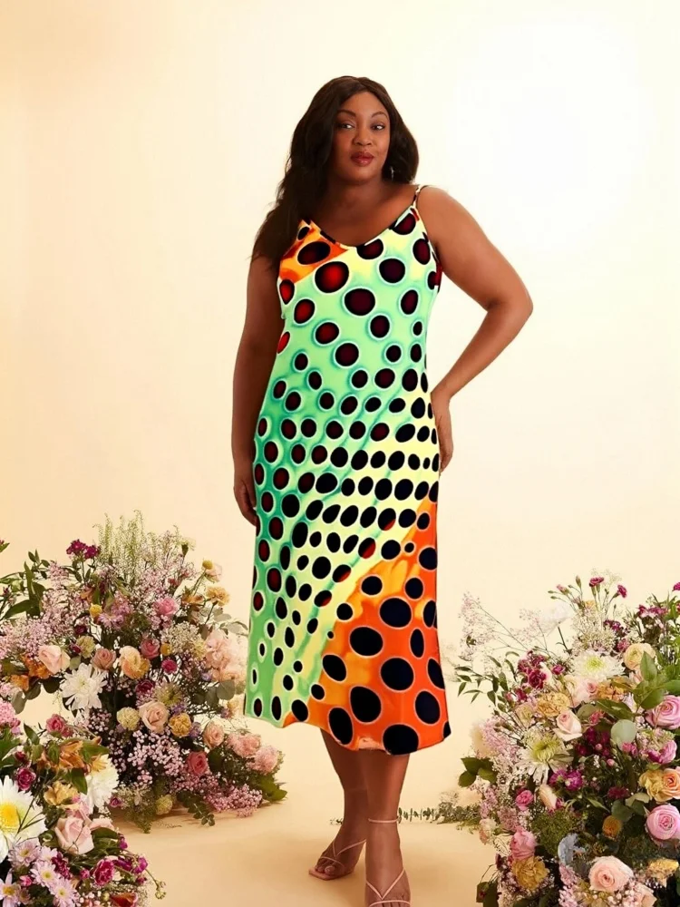 

Женские модные летние платья макси оверсайз без рукавов на бретельках, свободные повседневные платья-сарафаны больших размеров с принтом в горошек