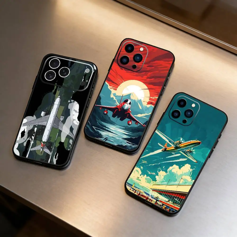 

Airplane Route Travel Matte Hard Phone Case For iPhone 16,15,14,13,12,17,Pro Max,Plus Silicone Black Case