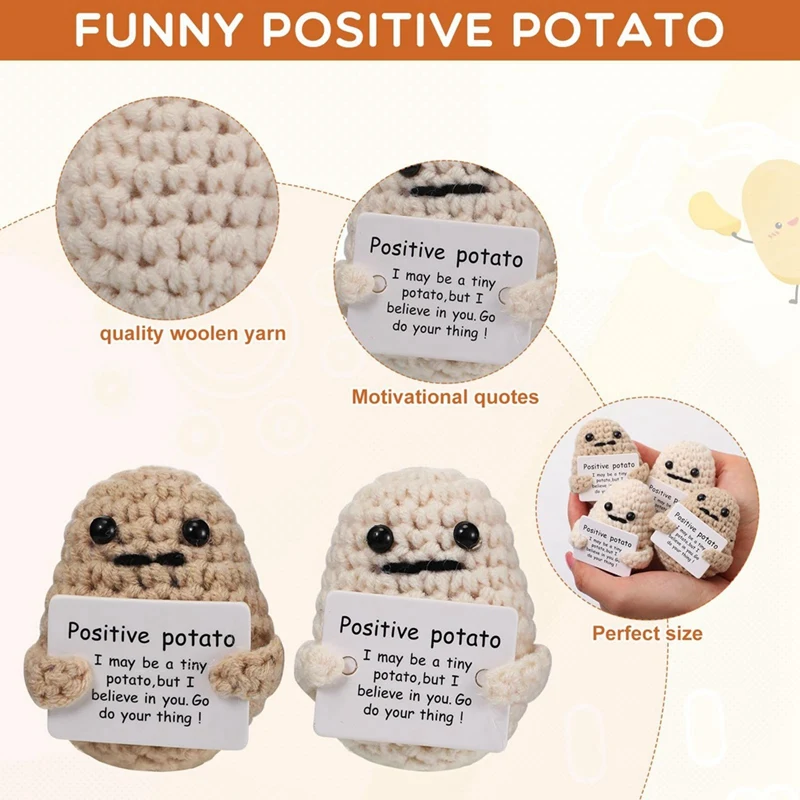 10PCS Cute Positive Potato Emotional Support Pickle With Cards And Bags Wool Knitted Potatoes Toy Cute Positive Potato Toy