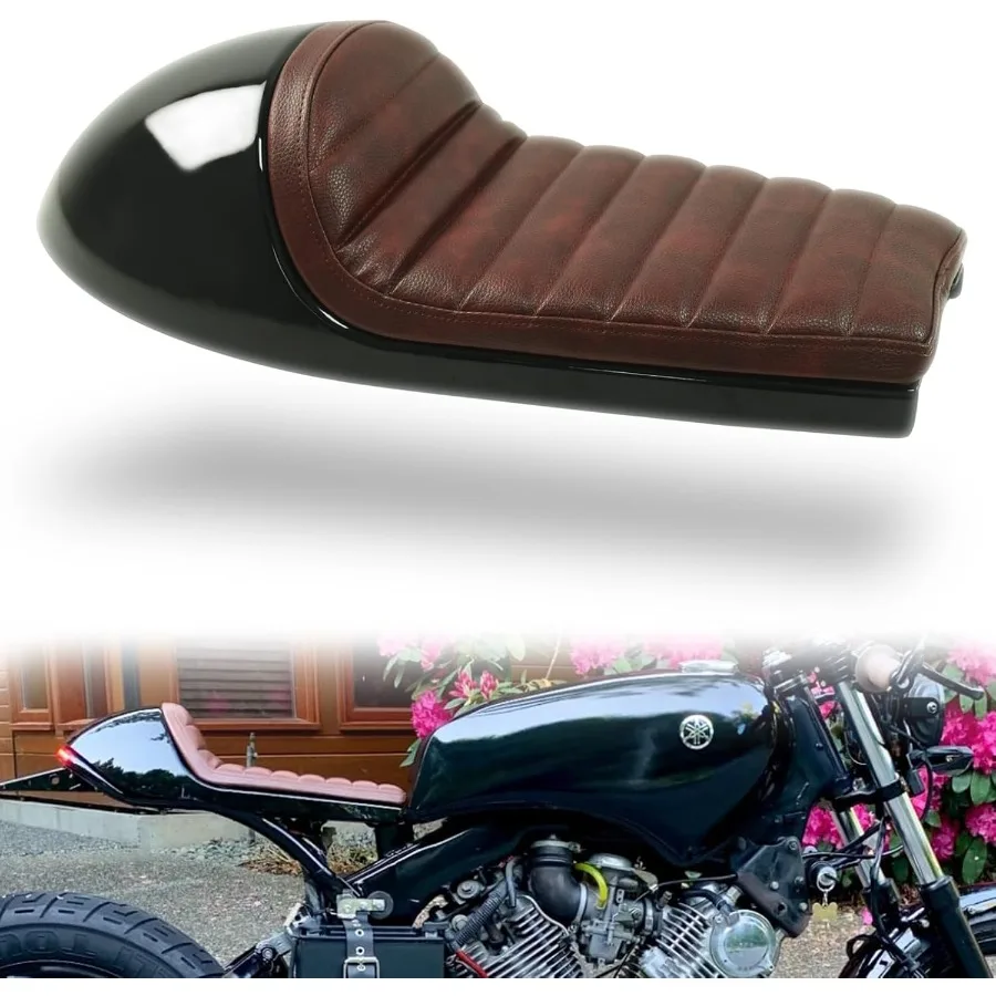 

0393 Hump Motorcycle Retro Cafe Racer Seat for Honda Yamaha Suzuki Kawasaki Black Browngloss black finish subframe modification
