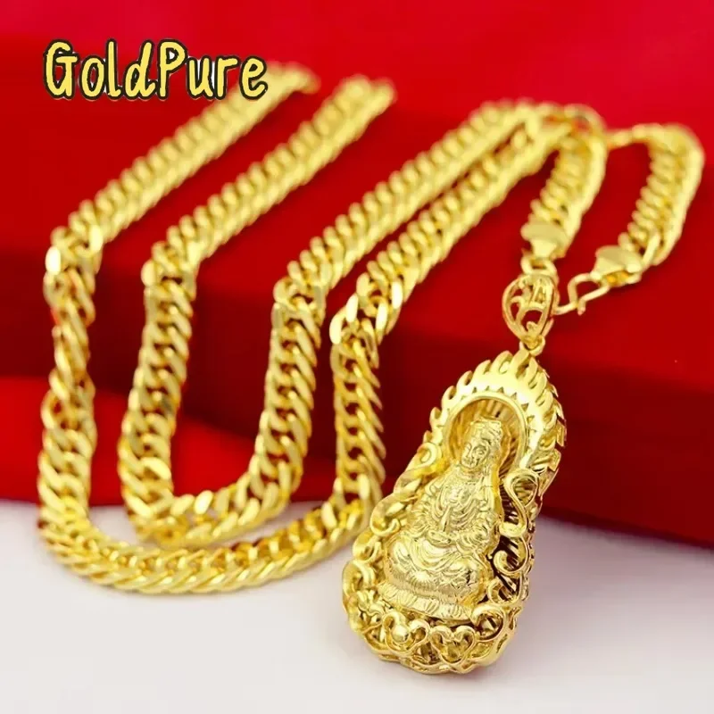 

Goldpure 9999 24K real gold jewelry men's necklace Guanyin necklace Guanyin necklace pendant domineering luxurygift
