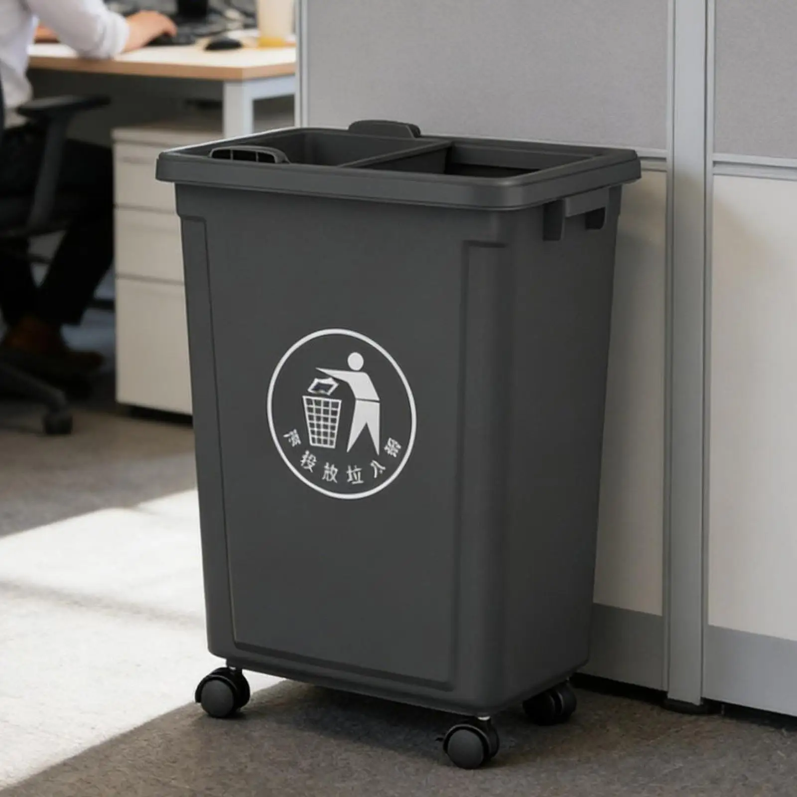 Trashcan with Swivel Wheels Simple Sturdy Multi Functional Waste Basket Garbage Can Rubbish Bin for Dorm Office Lobby Hotel Home