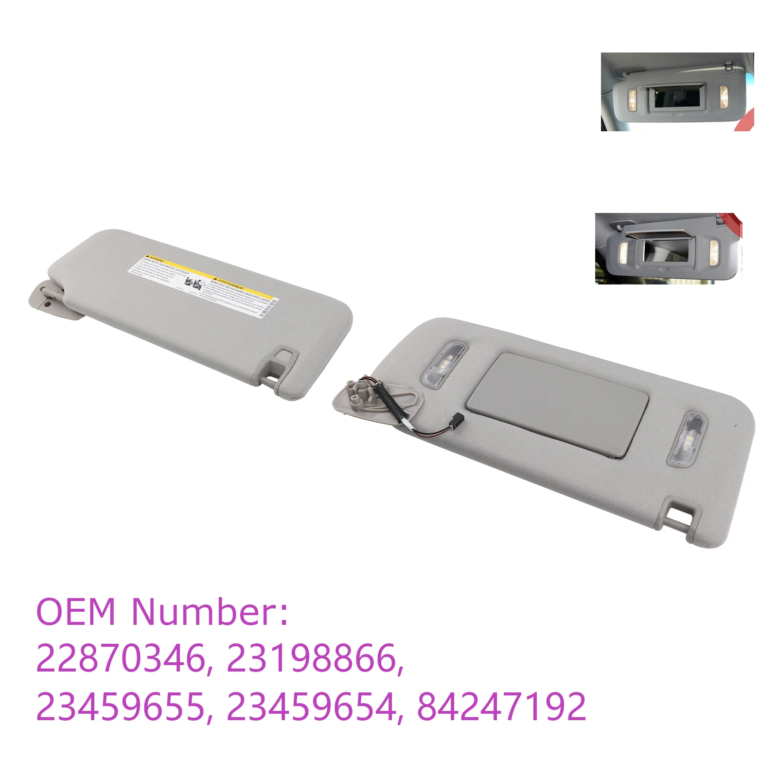 22870346 23198866 Viseira solar esquerda direita com luz LED para Cadillac Chevrolet GMC substitui 23459655, 23459654, 84247192