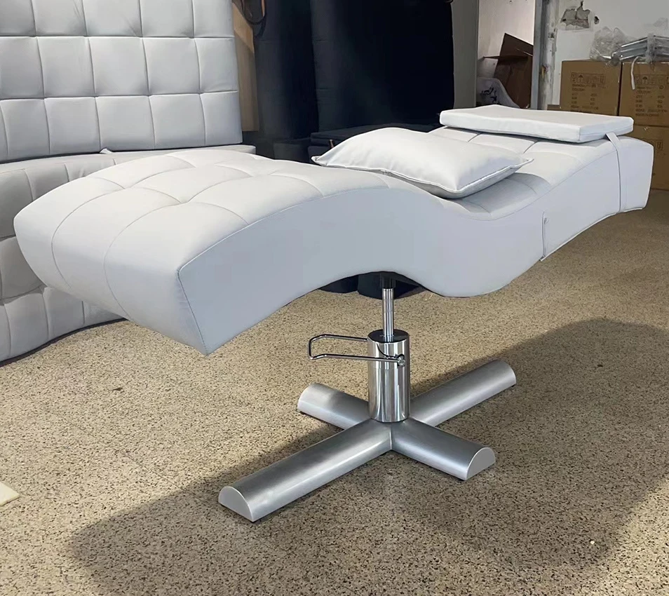 Popular Beauty Salon Silver Eyelash Facial Bed Modern Adjustable Height Curved Saloon Cosmetic Lash Bed with Chair Set