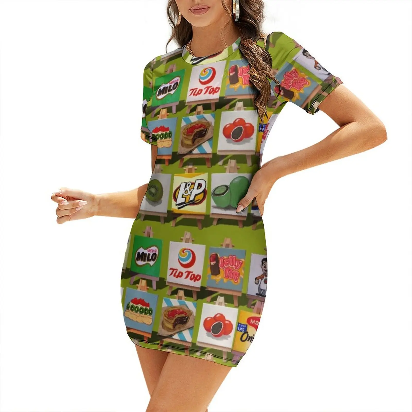 

Kiwiana Food and Drink icons Short Sleeved Dress elegant dress Women's skirt Long dresses