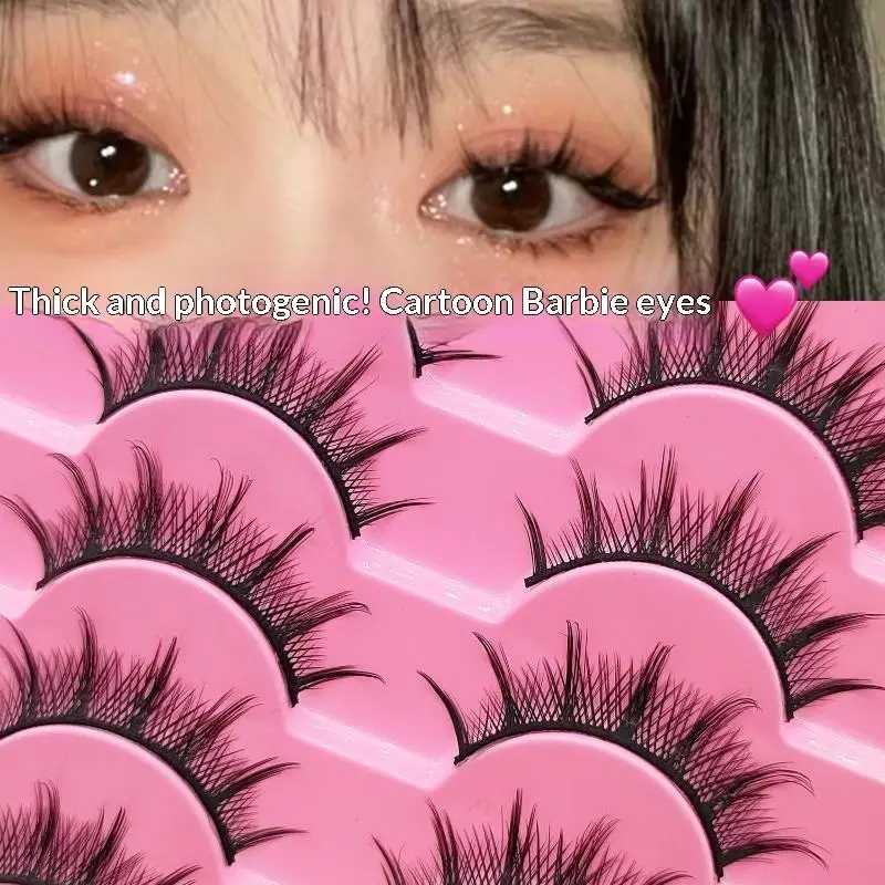 5/10 Paires de Faux Cils Manga Doux, Légers et Naturels, Sans Cruauté Animale, Faits à la Main, Réutilisables, Effet Wispy, Courbure D, pour Usage Quotidien, Fêtes, Cadeau pour Filles
