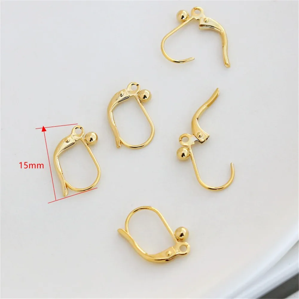 14K Gold Folding Earrings with Bead, Ear Hook, Simple Earclips, Hanging Accessories, DIY