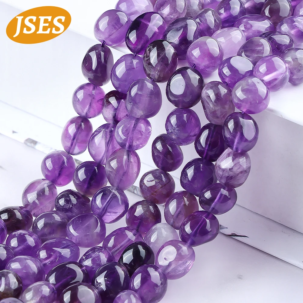 JSES Natural Amethyst 8-9*9-12mm Quartz Pebbles Irregular Loose Stone Crystal Beads for Jewelry Making DIY Necklace Bracelet