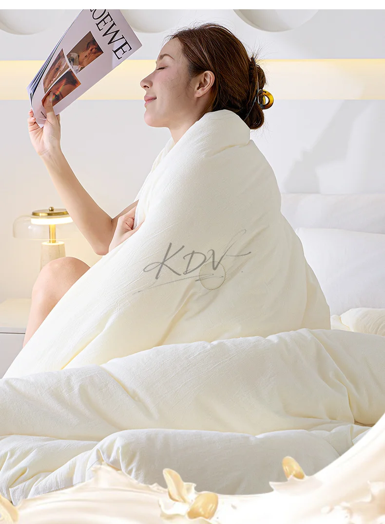Soybean Fiber Filled Fluffy Comforter Thick Warm Autumn Winter Duvet Insert Solid Color Brushed Soft Quilt for Single Double Bed