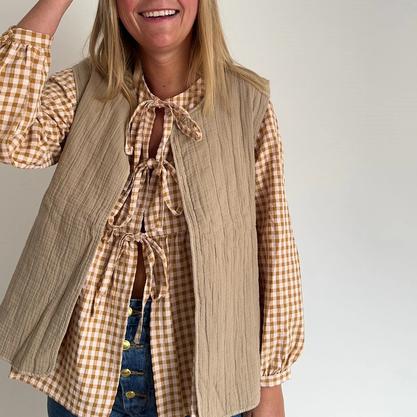 hirigin Women Puff Sleeve Peplum Shirt Tie Front Ruffle Hem Babydoll Blouse Y2k Cute Lace Up Gingham Summer Streetwear