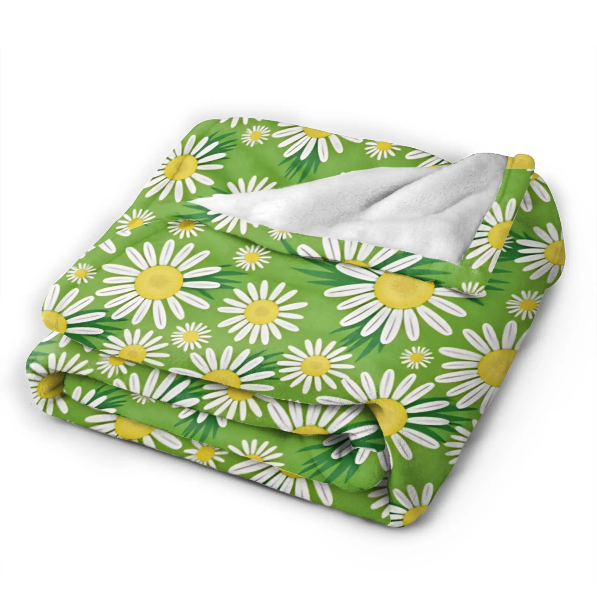 Fresh Green Daisy Floral Repeat Pattern Blanket Girls Flannel Throw Blanket For Chair Sofa Bed Super Soft Quality Bedspread Gift