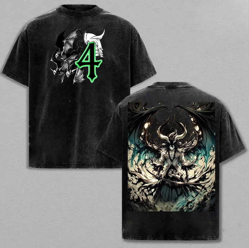 Ulquiorra Cifer BLEACH Manga T-shirt Harajuku Vintage Washed T Shirt Men Clothing Oversized Short Sleeve 100% Cotton Tees Tops