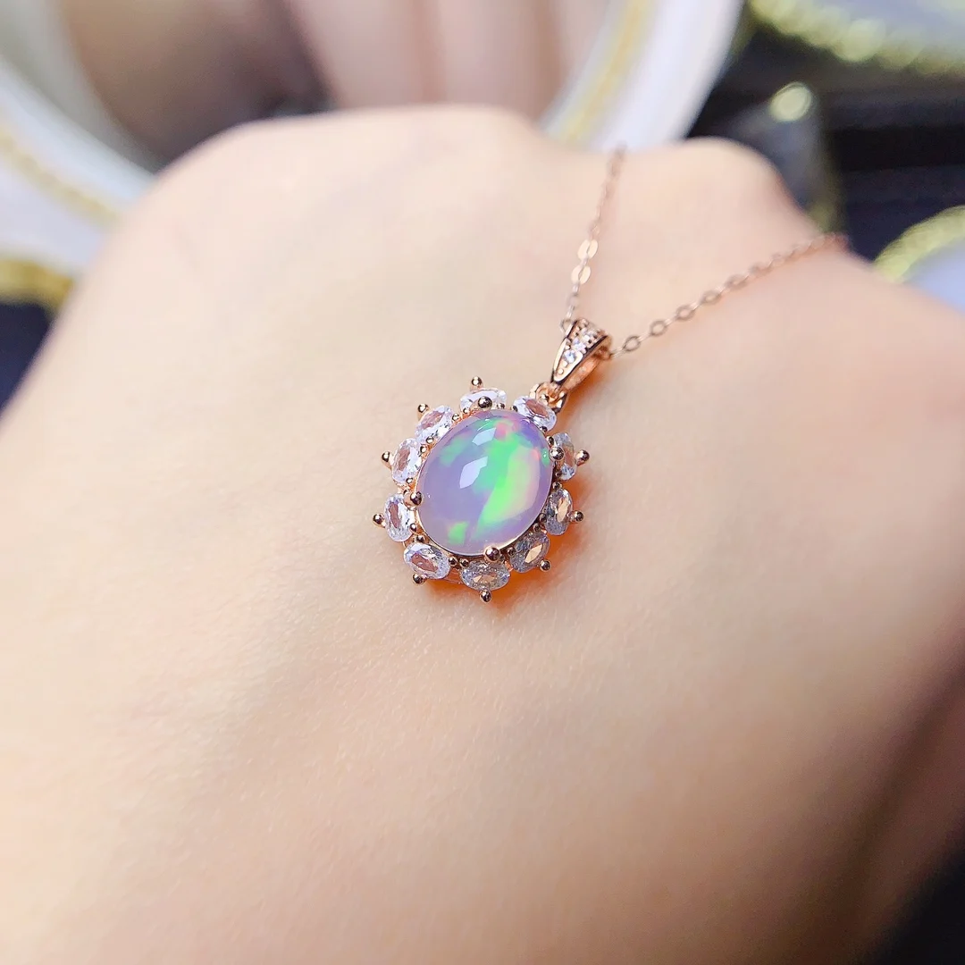 YULEM 8mm*10mm Natural Opal Fashion Charm/pendant for Women Real 925 Sterling Silver Charm Fine Wedding Jewelry