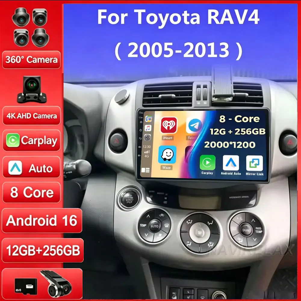 Android 16 car radio For Toyota RAV4 Rav 4 2005 - 2016 Multimedia Video Player GPS wireless carplay Head Unit 4G WIFI no 2din 5G