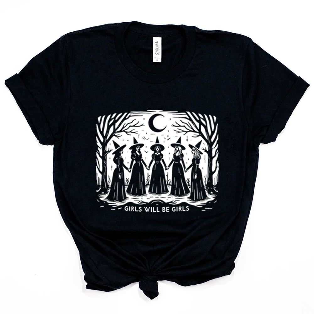 Camicia da strega di Halloween Le ragazze vintage saranno ragazze T-shirt da strega T-shirt femminista da donna Camicie estetiche ibiche Top per la stagione spettrale