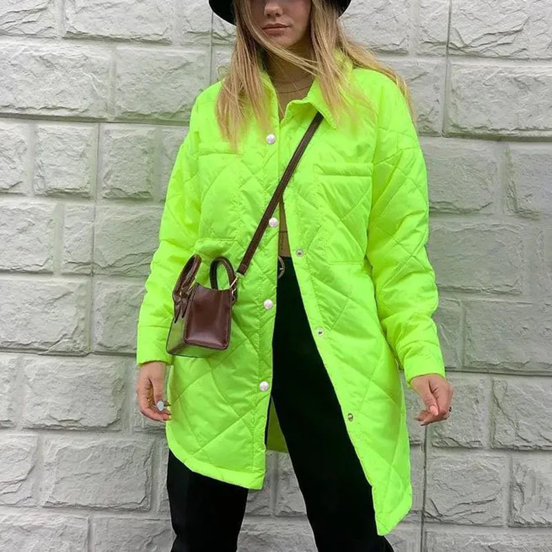 Lugentolo-abrigos y chaquetas de invierno para mujer, chaqueta acolchada con solapa, longitud media, a cuadros de diamantes, con botonadura única