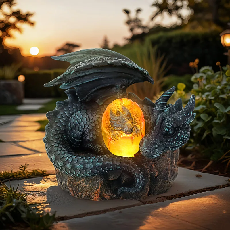 

Outdoor Resin Dragon Statue Shaped Garden Sculpture Solar Powered Ornamen Courtyard Garden Background Decoration Statue