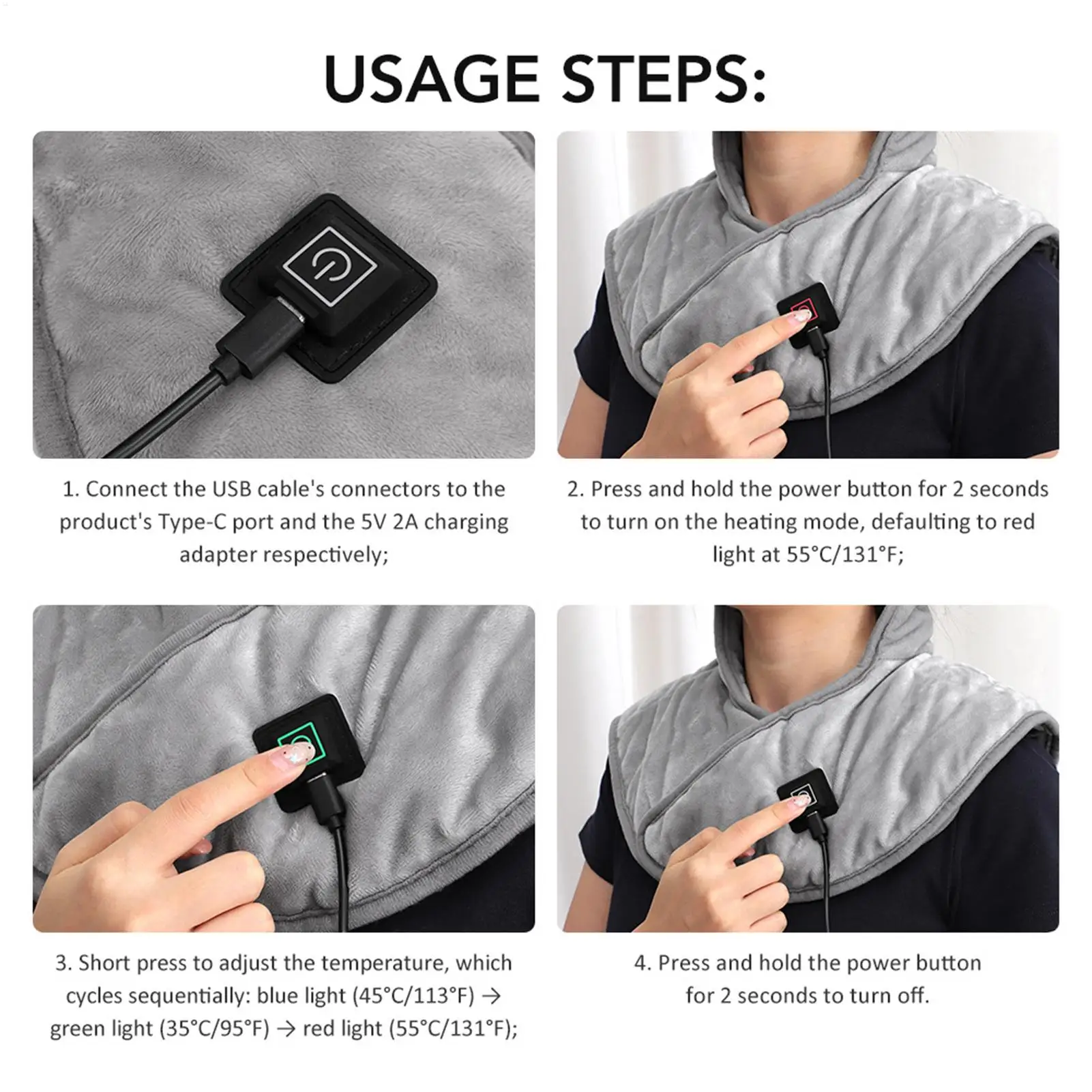 Heating Pad For Neck 3 Temperature Settings Cold Weather Heater USB Neck And Shoulder Heating Pad For Husband Women Men Mom Dad