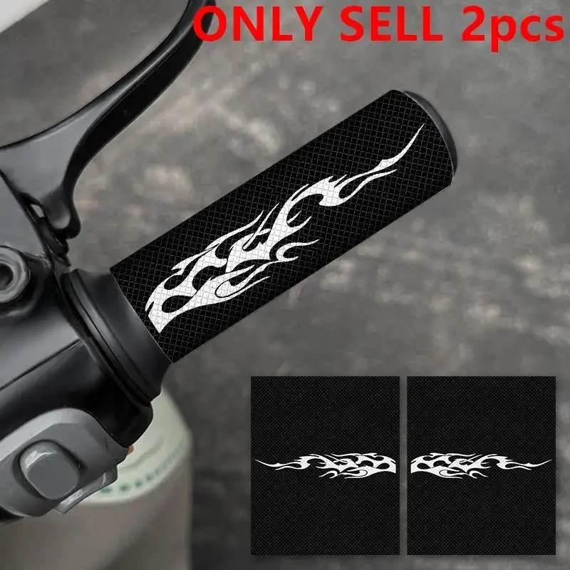 2Pcs 2D Flat Flame Totem Handlebar Vinyl Sticker, Waterproof Decal for Motorcycle Scooter Helmet Decor, Holiday Gift