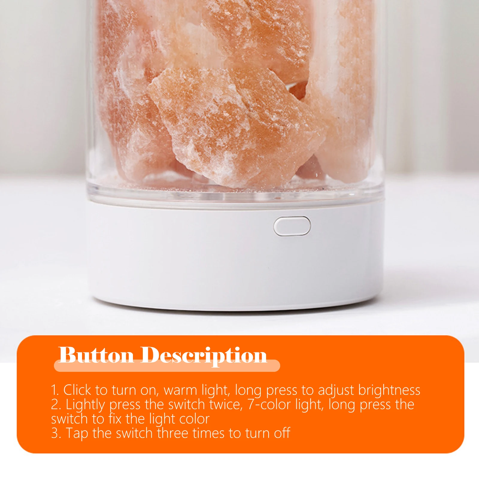 Himalajska lampka nocna z kamienia solnego 7-kolorowa lampa LED z kryształu kamiennego USB Naturalna lampa oczyszczająca powietrze do dekoracji