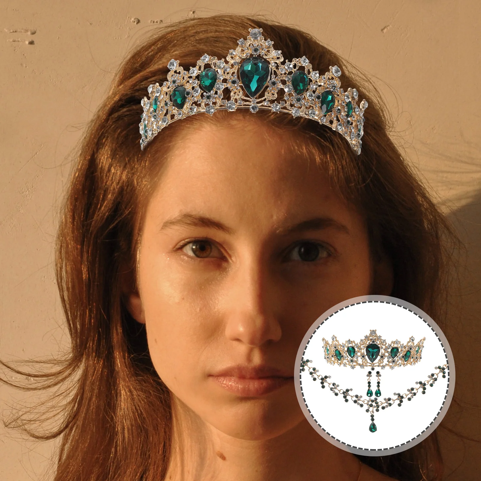 

1Set Bride Crown Necklace Earring Set Stylish Elegant Jewelry for Wedding Party Prom Women Accessories Gift Elegant Jewelry