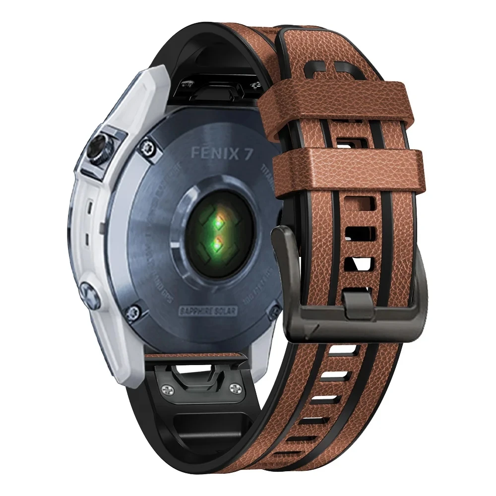 QuickFit 22 26mm Strap For Garmin Epix Gen 2 Leather+Silicone Band Fenix 7 7X Pro 47 51mm 5X Plus 6X 6 Enduro Bracelet Watchband