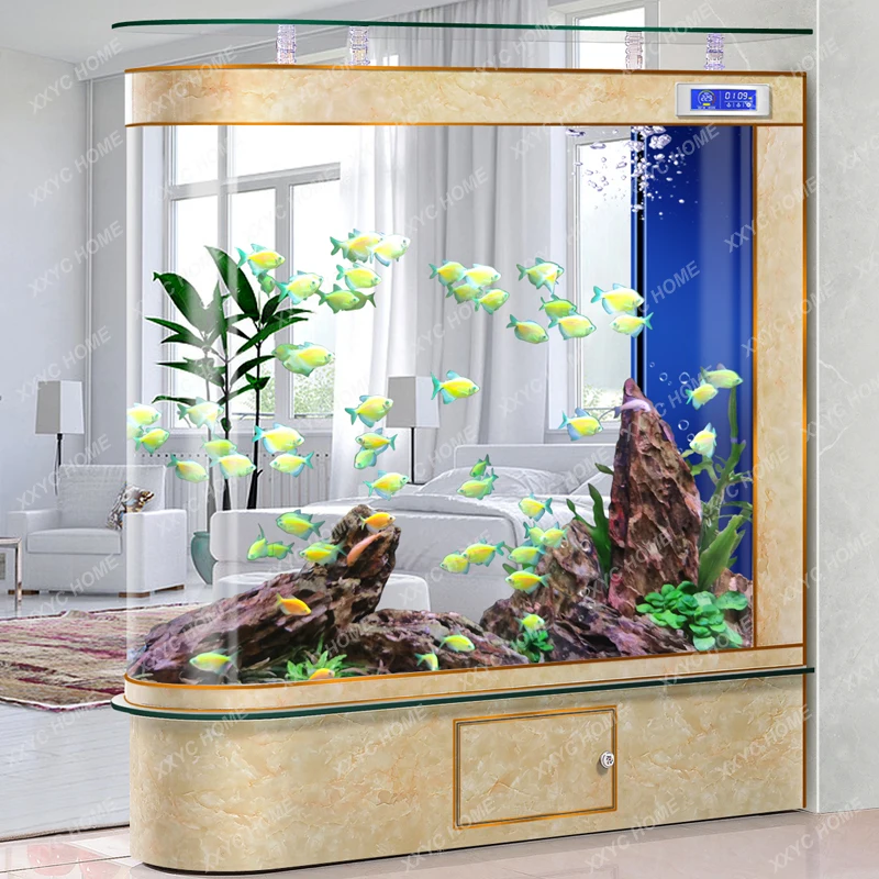 Light Luxury Fish Tank Household Living Room Water Tank Glass Vertical Screen Ecological Circulation Large Aquarium