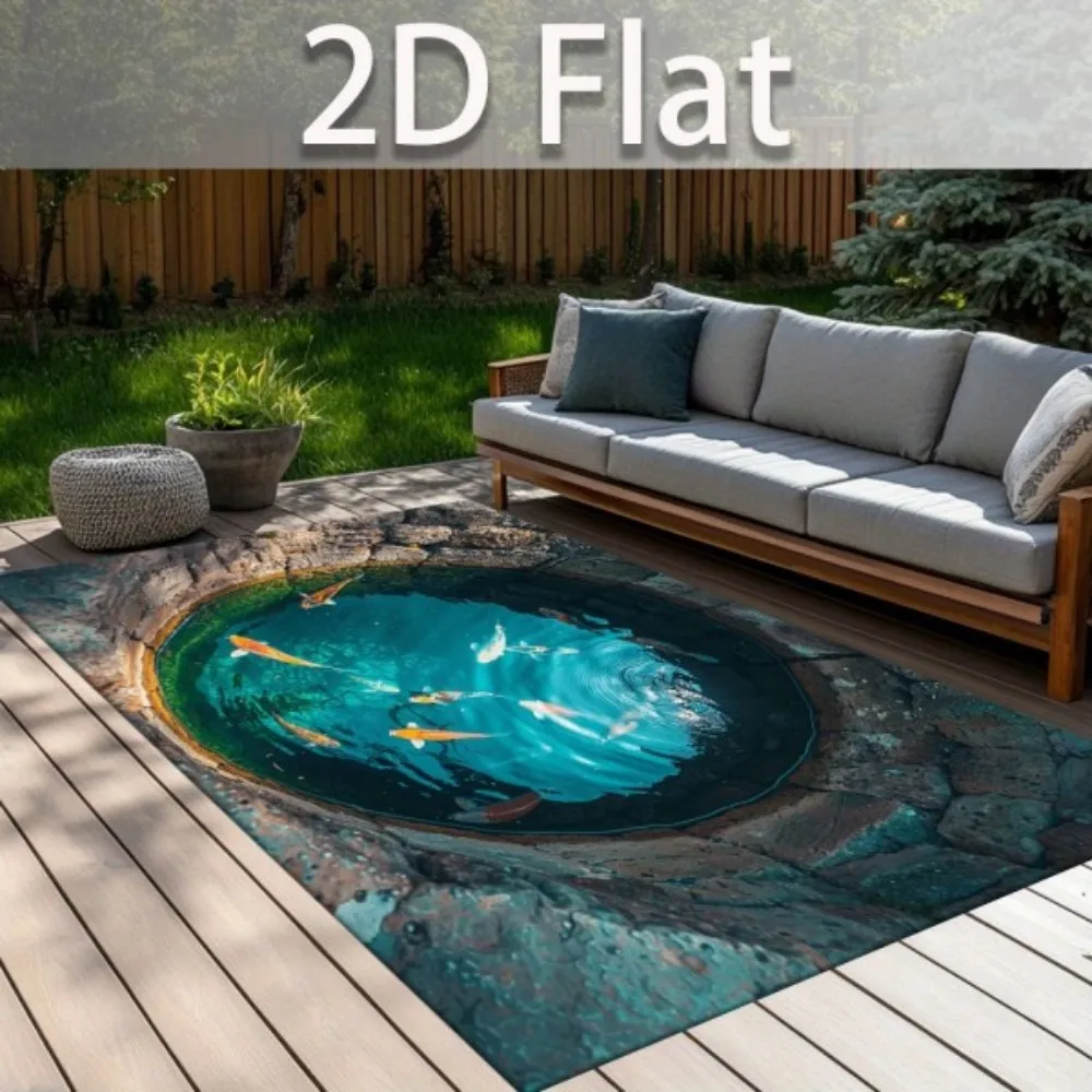 2D Koi Fish Pond Carpet Living Room Large Rug Green Fern Leaves Bedroom Decor Creative Area Rugs Sofa Floor Mat Garden