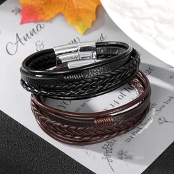 IPARAM Vintage Black Brown Artificial Leather Bracelet for Men Women Open Mouthed Weave Leather  Bracelets Set Fashion Jewelry G