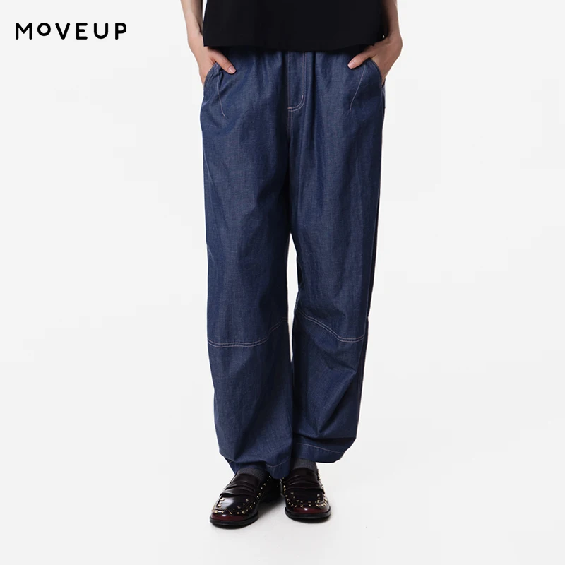 

MOVEUP Casual Denim Straight Pants 2026 Summer New Loose Elastic Waist Multi Pocket Casual Commuting Trousers Women 3ELX40304
