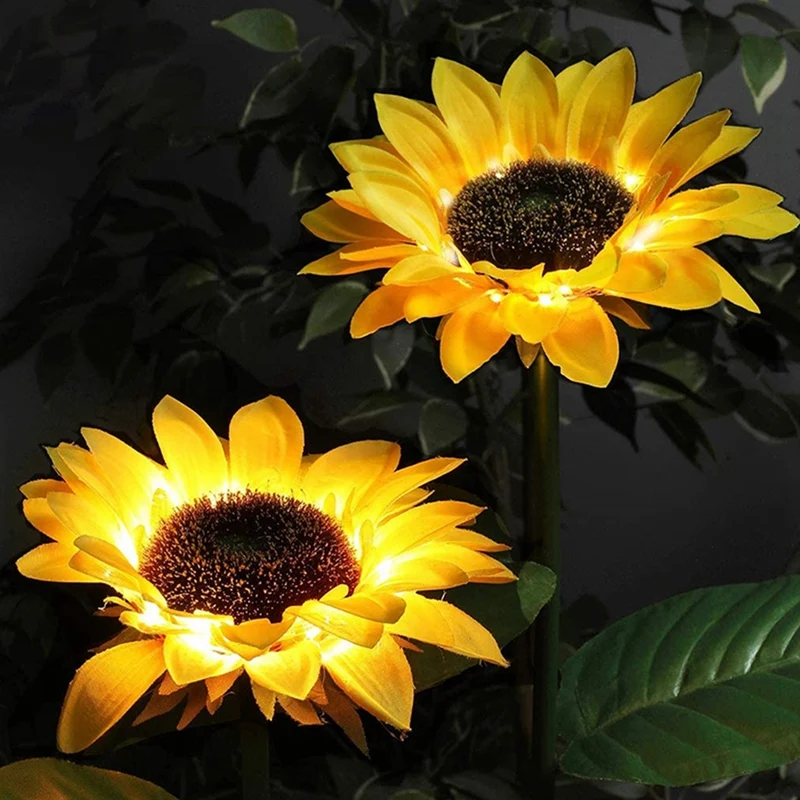 2 Pack Sunflower Solar Light Outdoor Waterproof LED Solar Light Lawn Landscape Light Courtyard Pathway Garden Decoration Durable