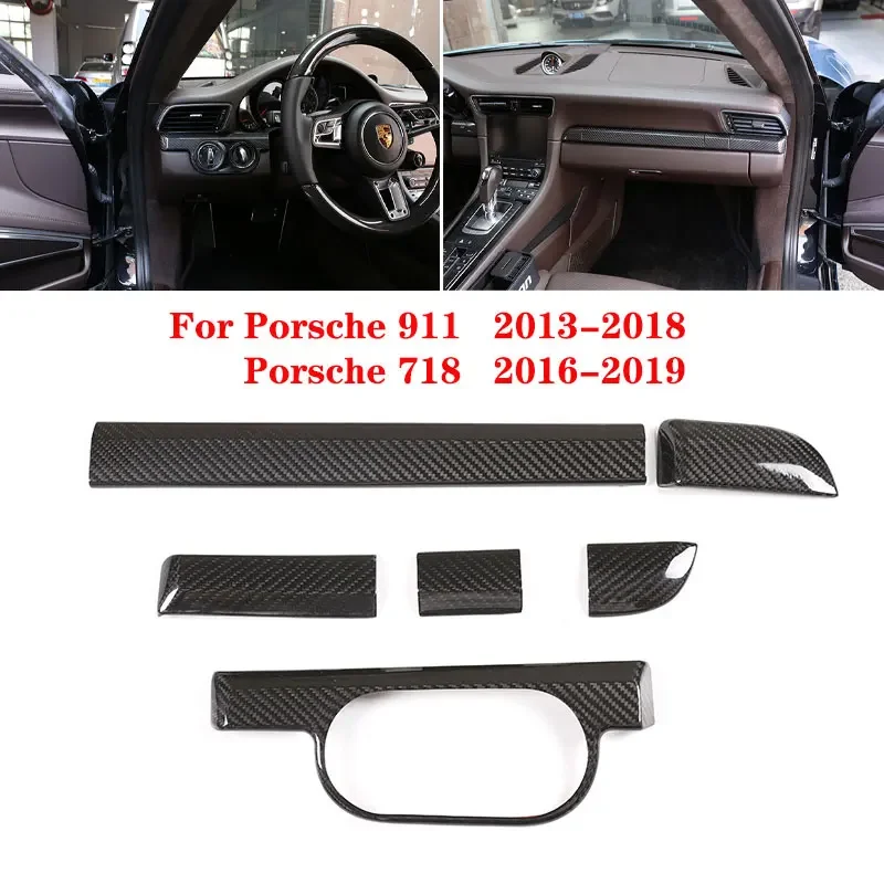 

For Porsche 911 718 Boxster S/T Cayman 2013-2019 True Carbon Fiber Central Control Panel Dashboard Decorative Strip Modification