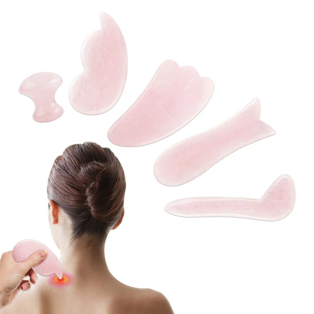 Gouache Face Massager Natural Rose Quartz Gua Sha Tool Massage Head Neck Crystal Stone Mineral Skin Care Beauty Health Scraper