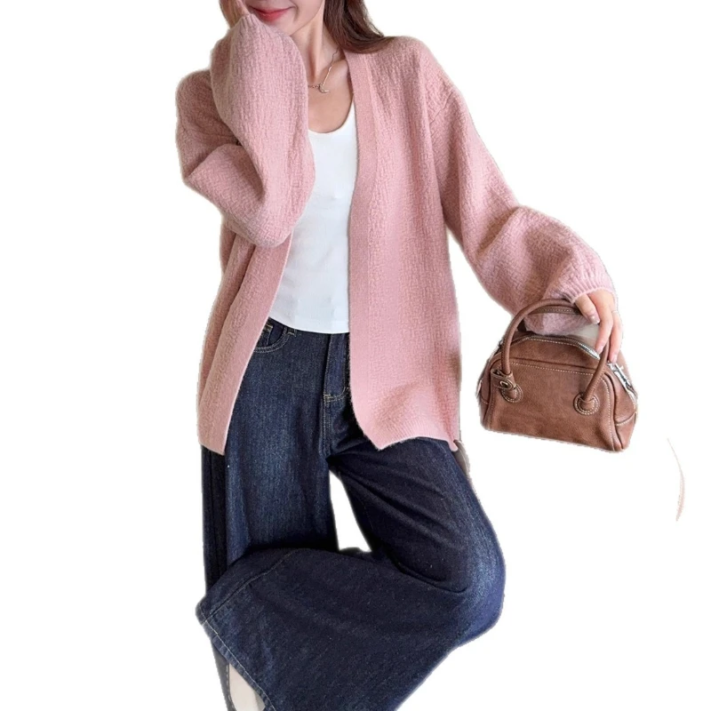 Autumn and Winter New Style Fashionable Versatile Loose Mid-length Puff Sleeve Knitted Jacket for Women