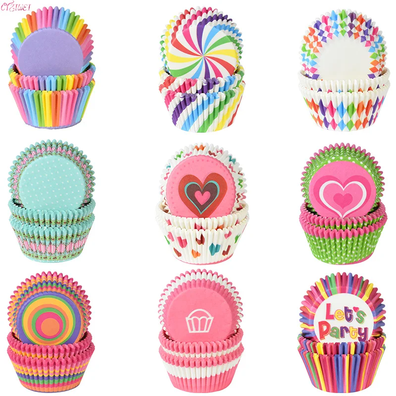 

100Pcs Muffin Cupcake Paper Cups Cupcake Liners Candy Colors Muffin Boxes Wrapper Paper Baking Cups Cake Decorating Tools