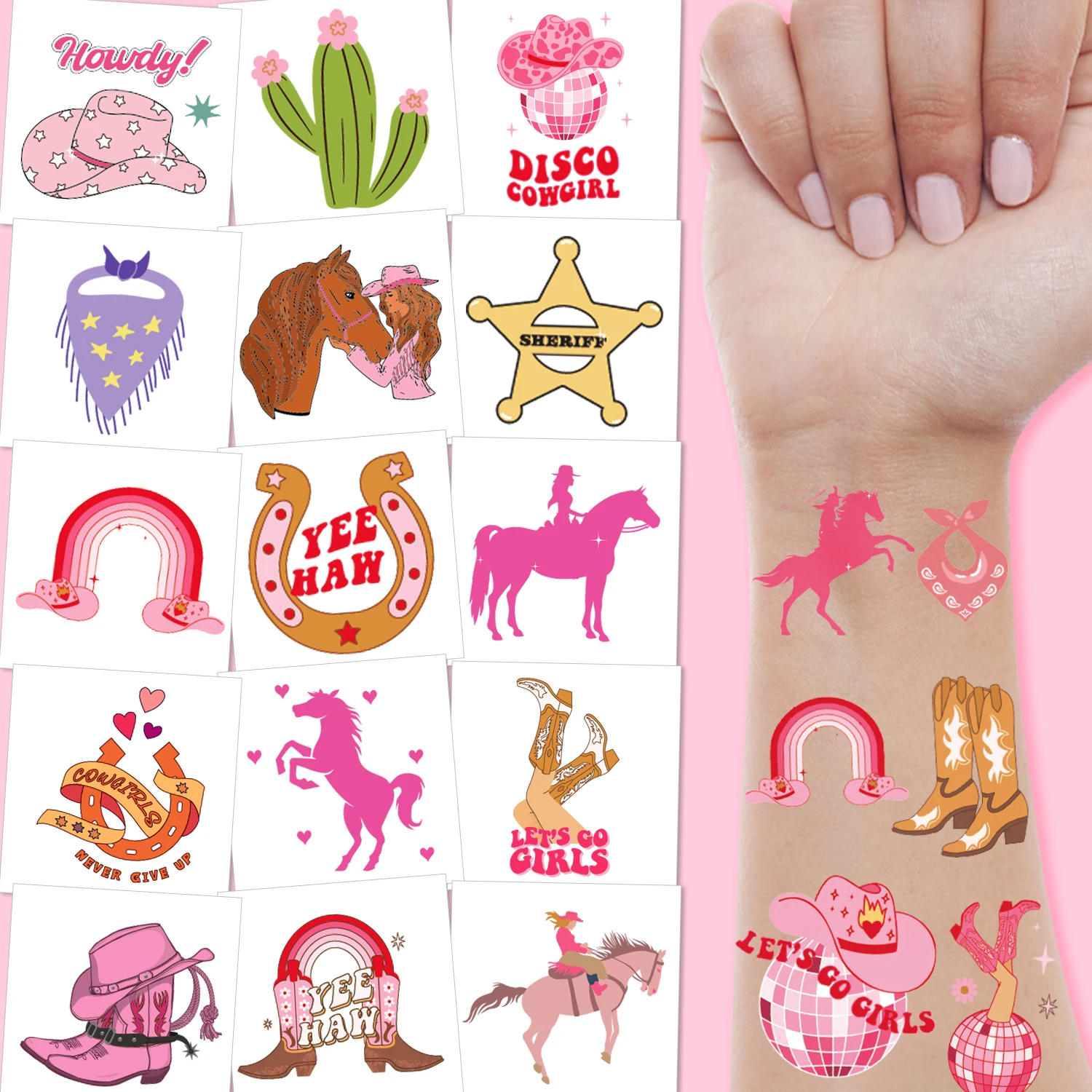 Cowgirl Temporary Tattoos - Birthday Party Decorations, Giddy Up Cowgirl Accessory, Rodeo Western Theme Favor, Cow Print Supplie