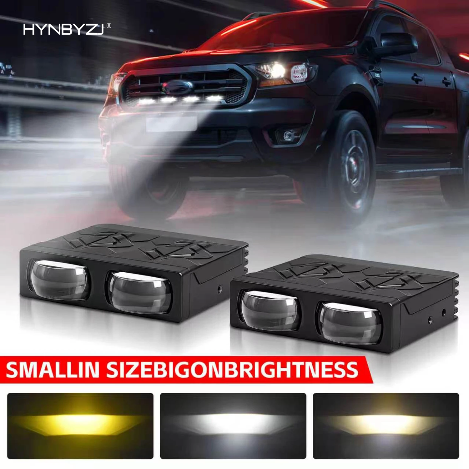 HYNBYZJ High Brightness Car Grill Light Yellow White Dual Color LED Spotlight Ultra Thin Motorcycle Spotlight 9V-24V 3000K 6000K