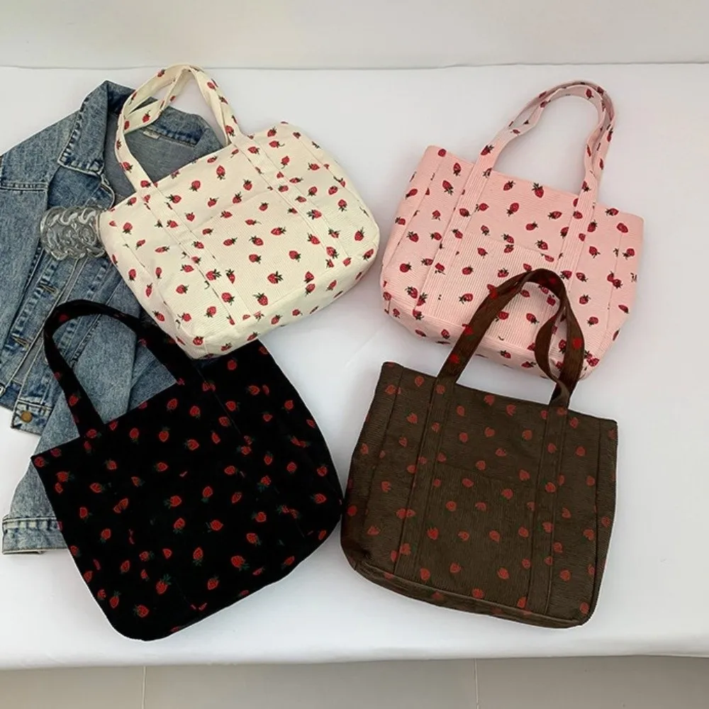 

Клубничная сумка-тоут с фруктами и клубникой, модная большая вместительная сумка на плечо с фруктами, тканевая сумка с фруктами в корейском стиле, дорожная сумка