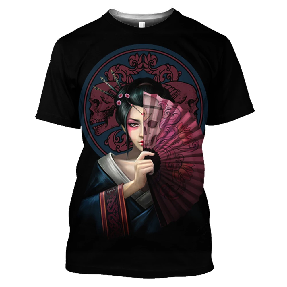 Japanese Geisha Print Men's T Shirt Casual O-neck Short Sleeve Tops Funny Beauty Pattern Oversized T-shirt Summer Breathable Tee