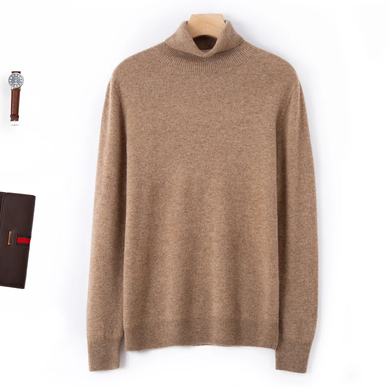 2024 Autumn/Winter New Cashmere Sweater Men\'s 100% Merino Wool Knit Pullover Business Casual Turtleneck Long Sleeve Sweater Tops