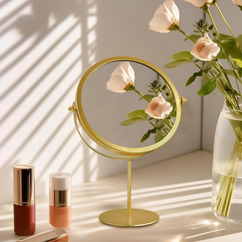 مرآة زينة مستديرة باللون الذهبي الشمالي للمكياج ومرايا سطح الطاولة ديكور المنزل 360 ° مرآة مستحضرات التجميل قابلة للتعديل #4